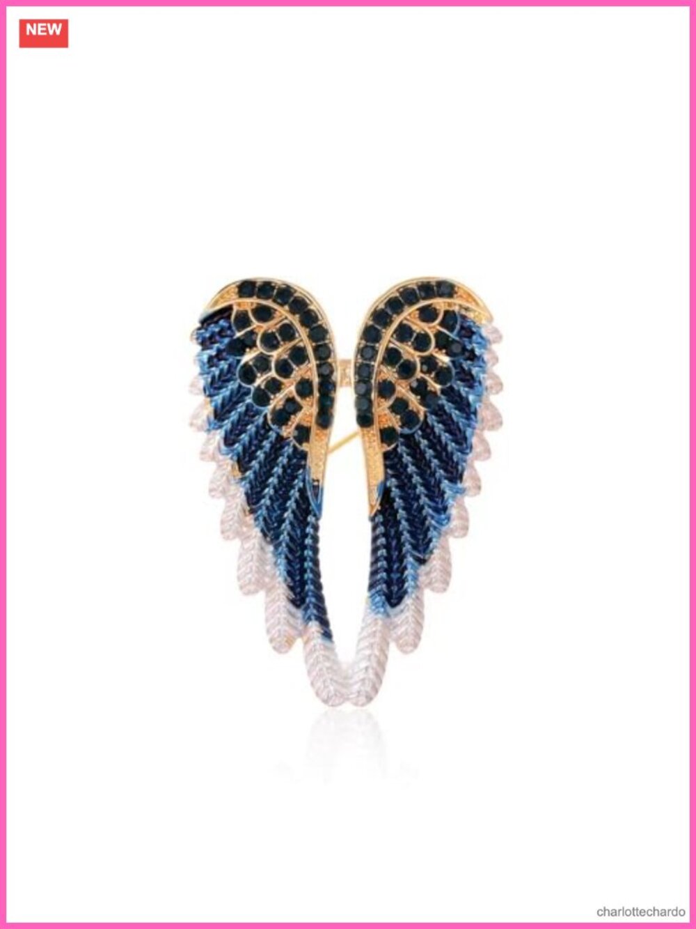 Angel Wing Lapel Brooch Pin Simulated Cubic Zirconia Gold-tone Alloy Unisex
